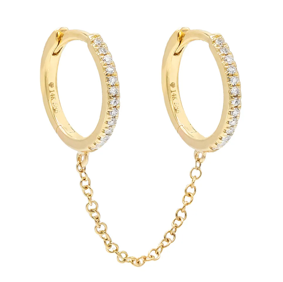 Diamond Double Huggie Chain Earring 14K sold by Adina Eden's