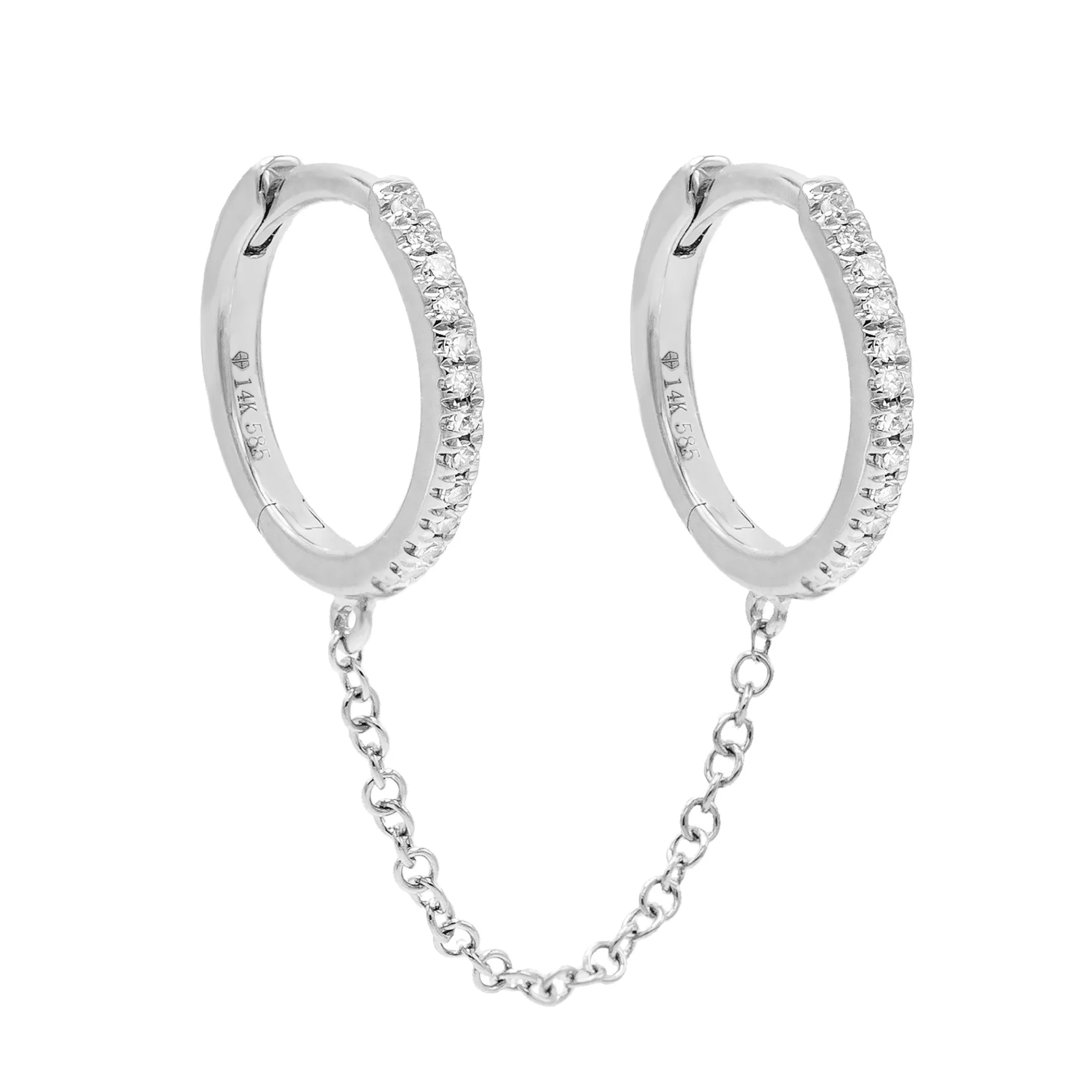 Diamond Double Huggie Chain Earring 14K sold by Adina Eden's product image thumbnail 3