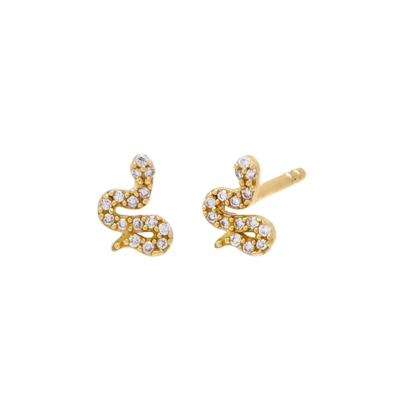Tiny Diamond Serpent Stud Earring 14K sold by Adina Eden's
