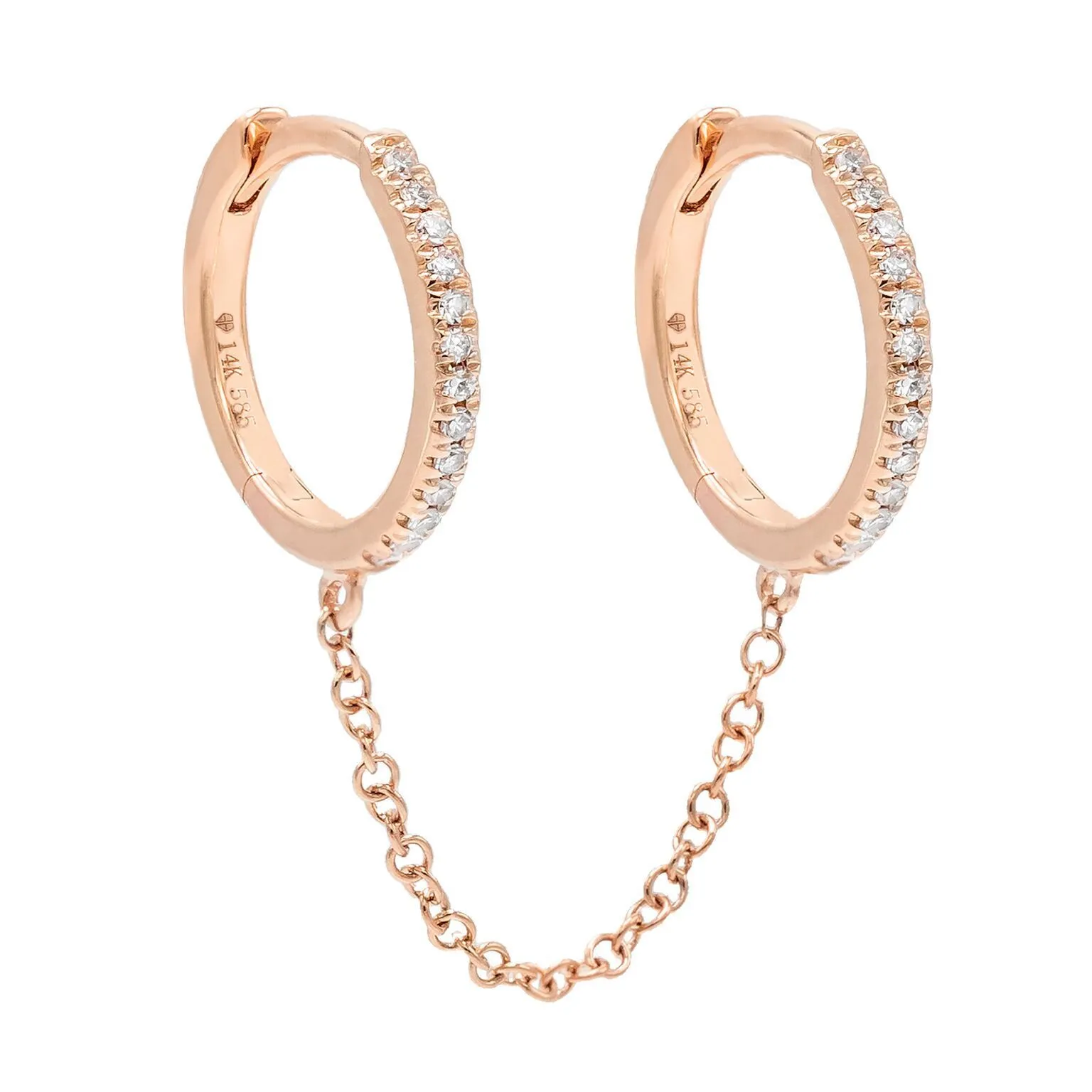 Diamond Double Huggie Chain Earring 14K sold by Adina Eden's product image thumbnail 4