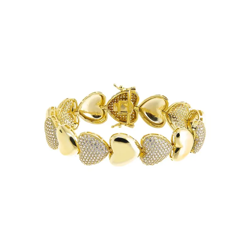 Solid/Pave Puffy Heart Tennis Bracelet sold by Adina Eden's