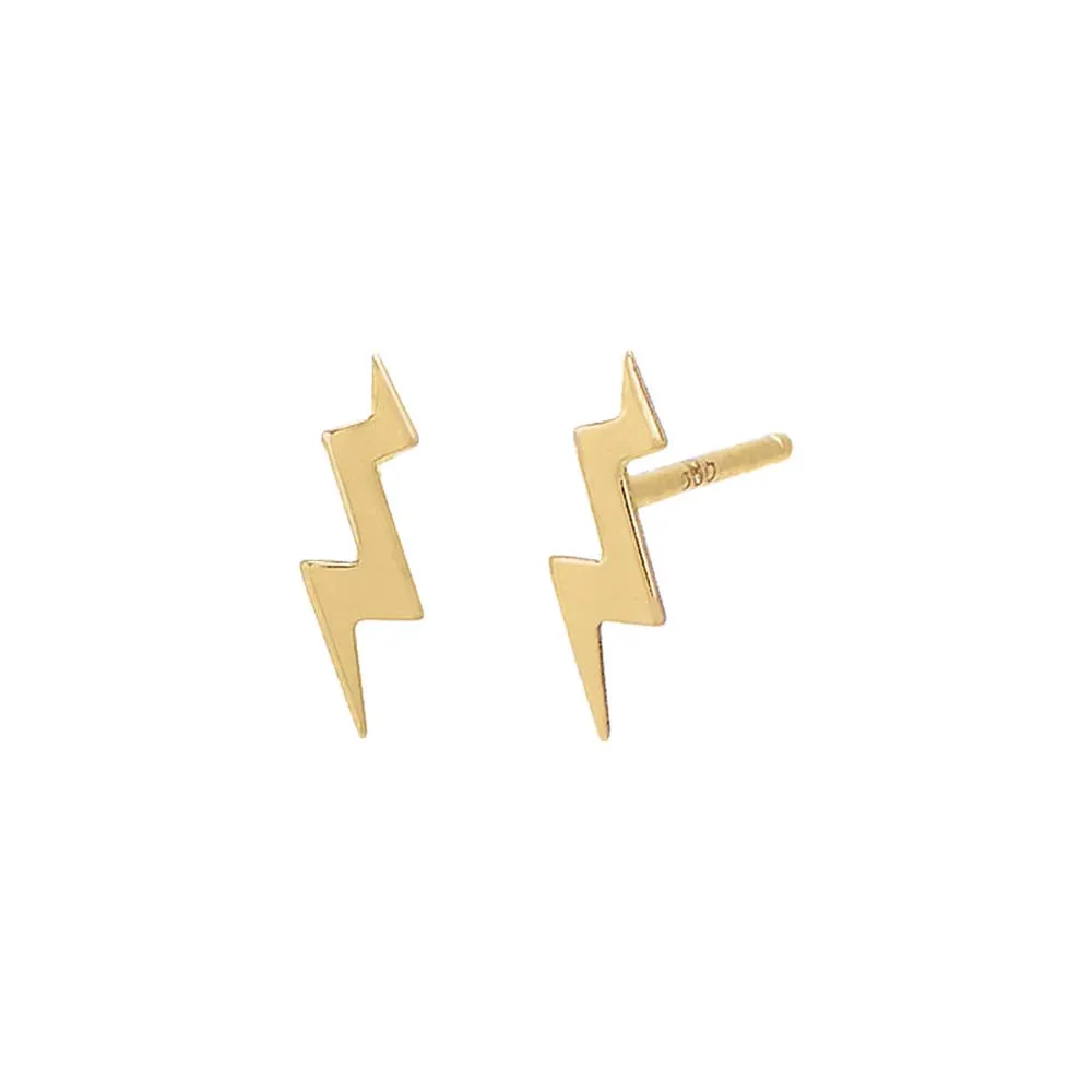 Solid Lightning Bolt Stud Earring 14K sold by Adina Eden's