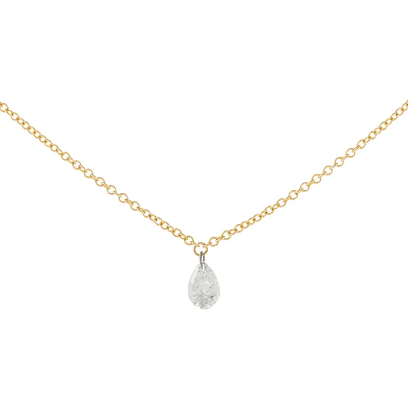 Floating Teardrop Diamond Necklace 18K sold by Adina Eden's