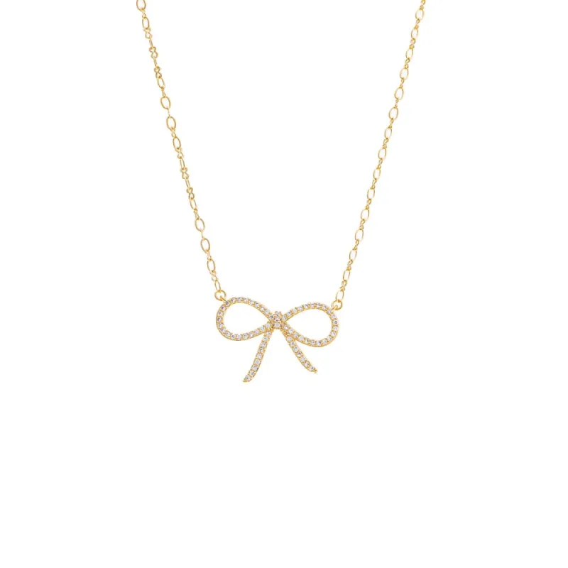 Thin Pave Bow Necklace sold by Adina Eden's