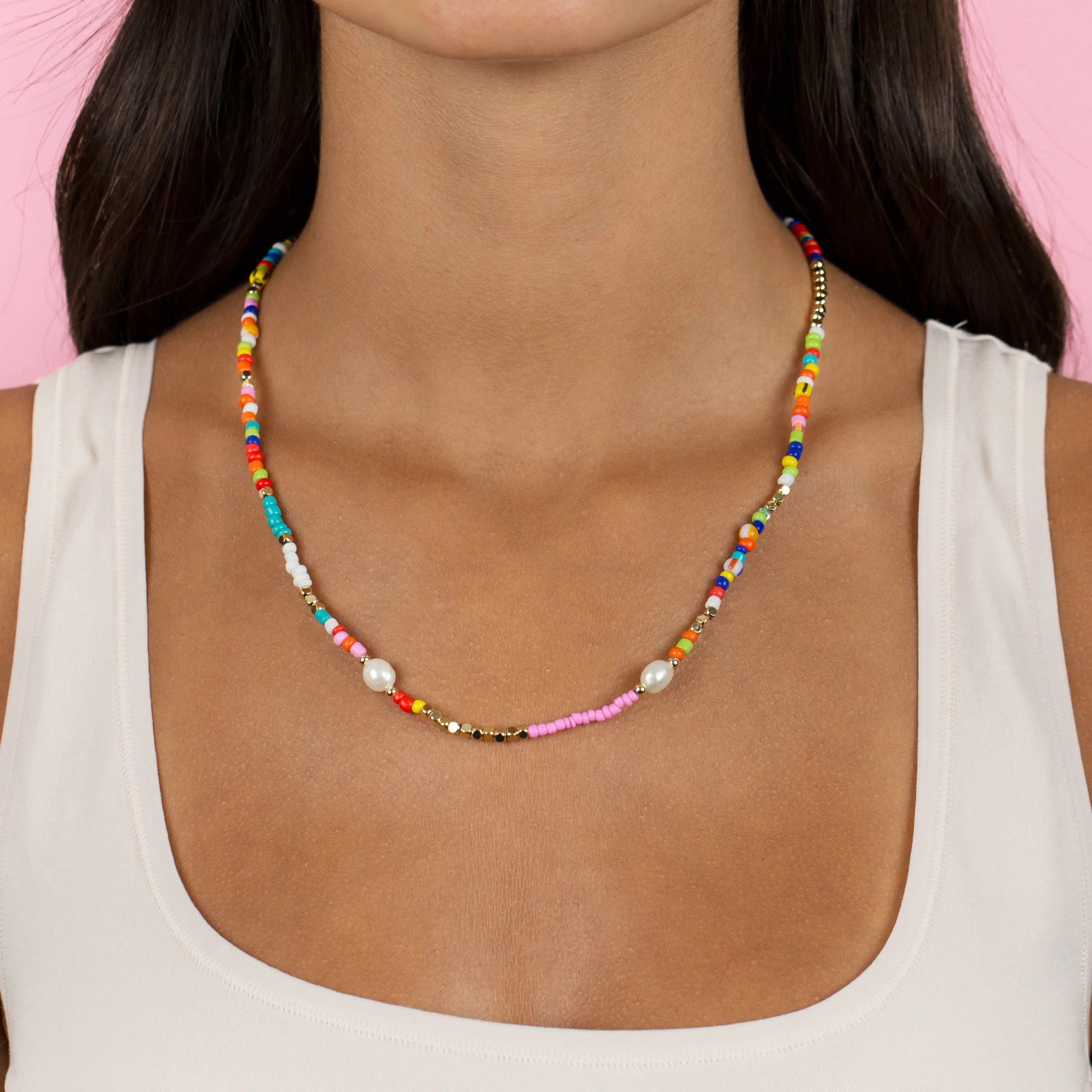 Multi Color Beaded X Pearl Necklace sold by Adina Eden's product image thumbnail 2