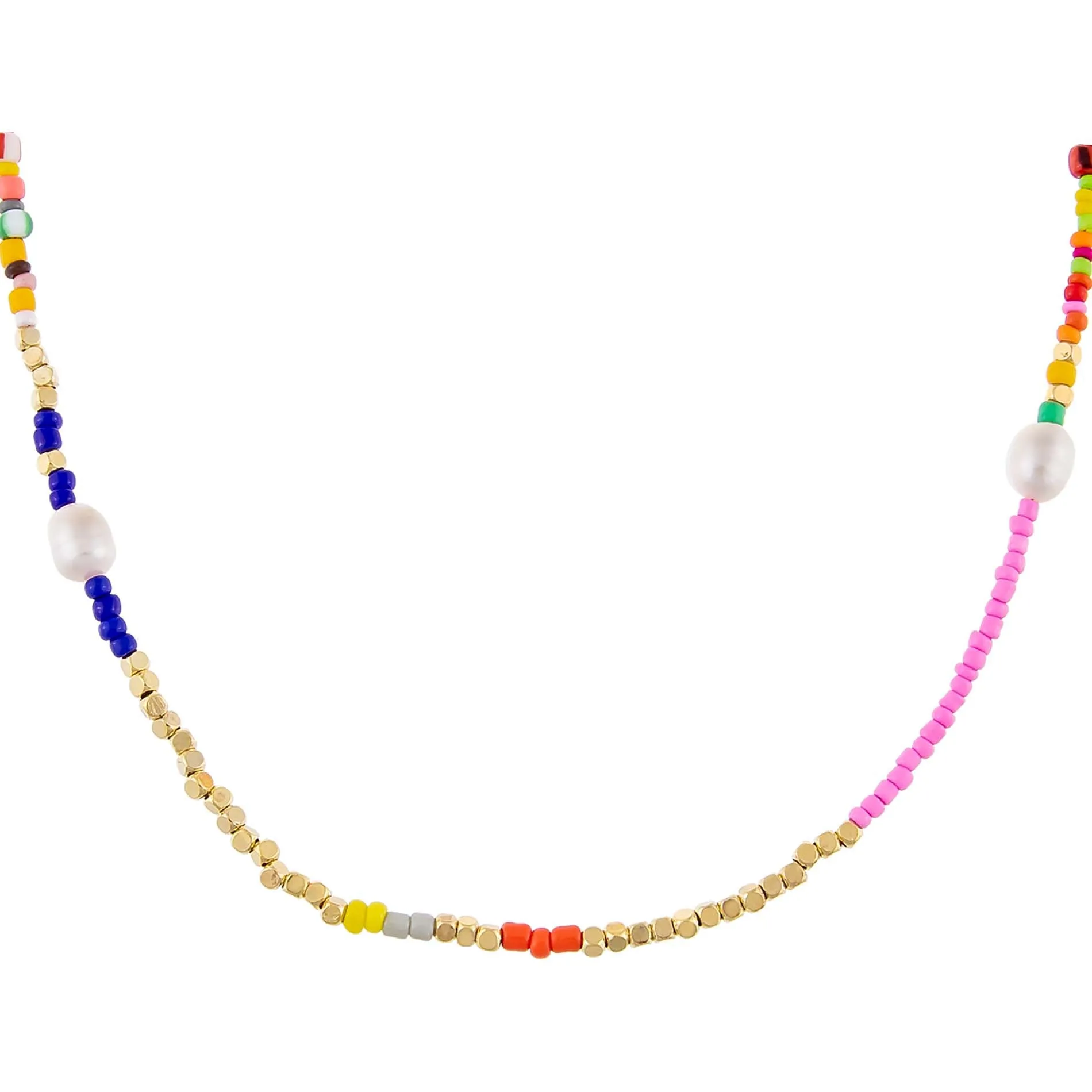 Multi Color Beaded X Pearl Necklace sold by Adina Eden's