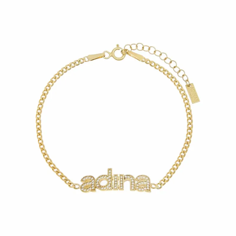 Solid/Pavé Lowercase Nameplate Bracelet sold by Adina Eden's