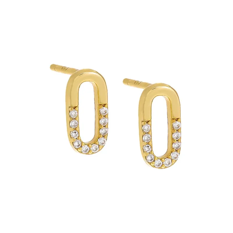 Half Solid/Pave Paperclip Stud Earring sold by Adina Eden's