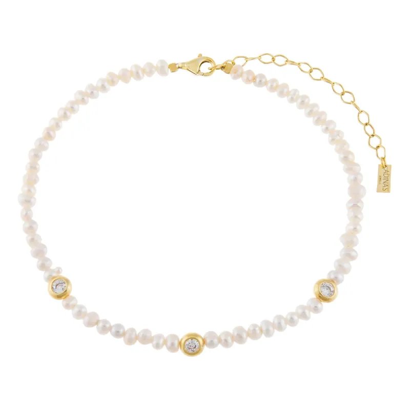 Pearl CZ Multi Bezel Anklet sold by Adina Eden's