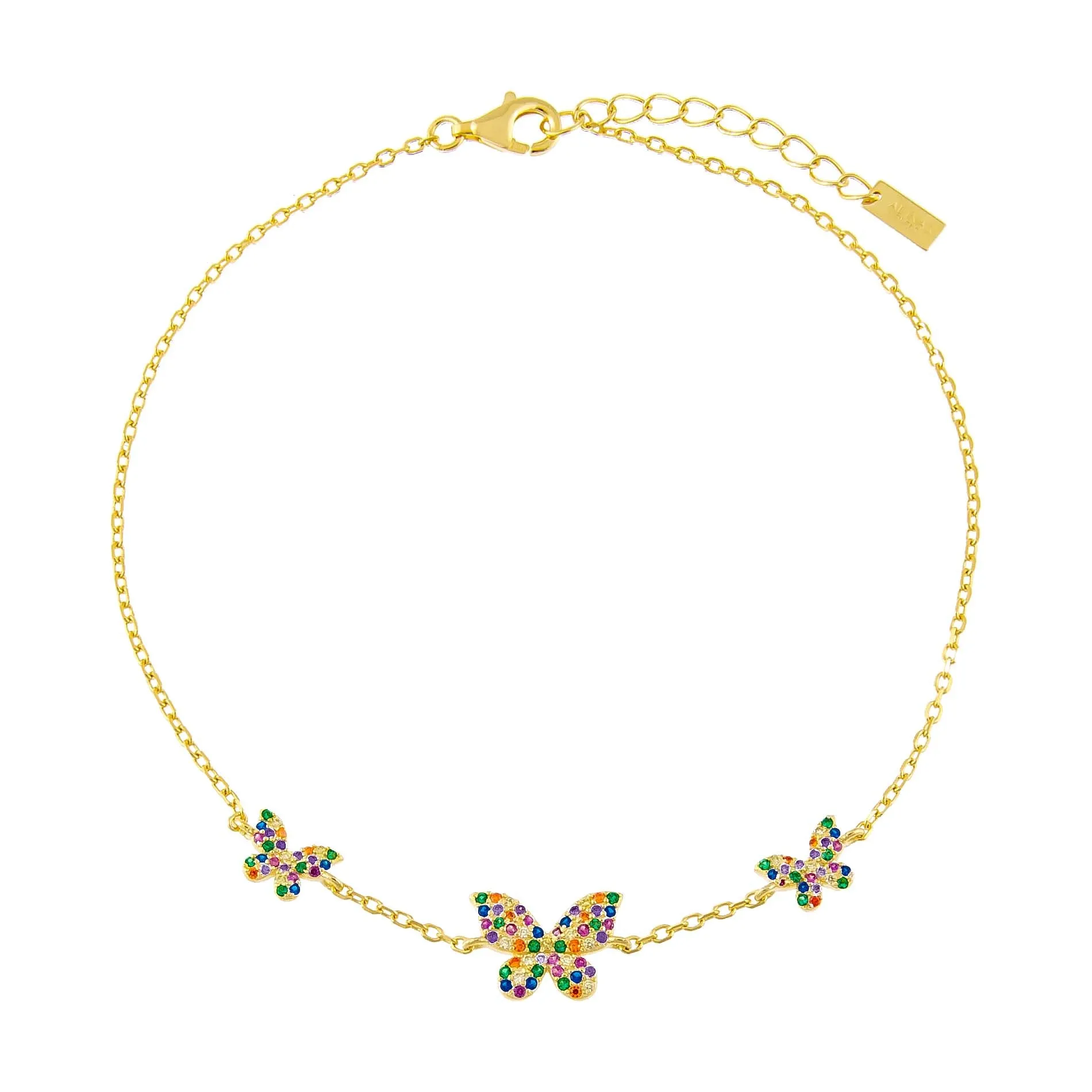 Pavé Rainbow Triple Butterfly Anklet sold by Adina Eden's