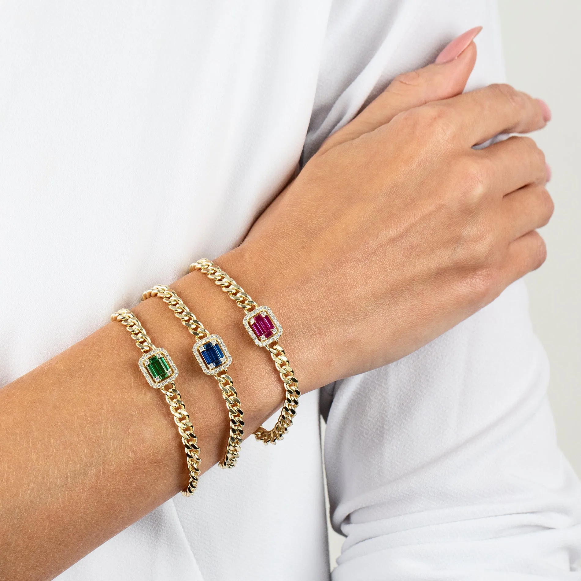 CZ Emerald Colored Cuban Link Bracelet sold by Adina Eden's product image thumbnail 2