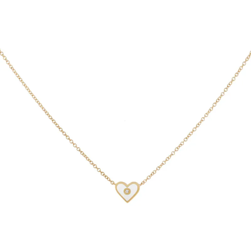 Diamond Mini Enamel Heart Necklace 14K sold by Adina Eden's