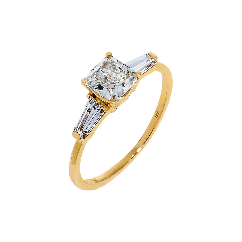 Lab Grown Diamond Cushion Cut Tapered Baguette Engagement Ring 14K sold by Adina Eden's