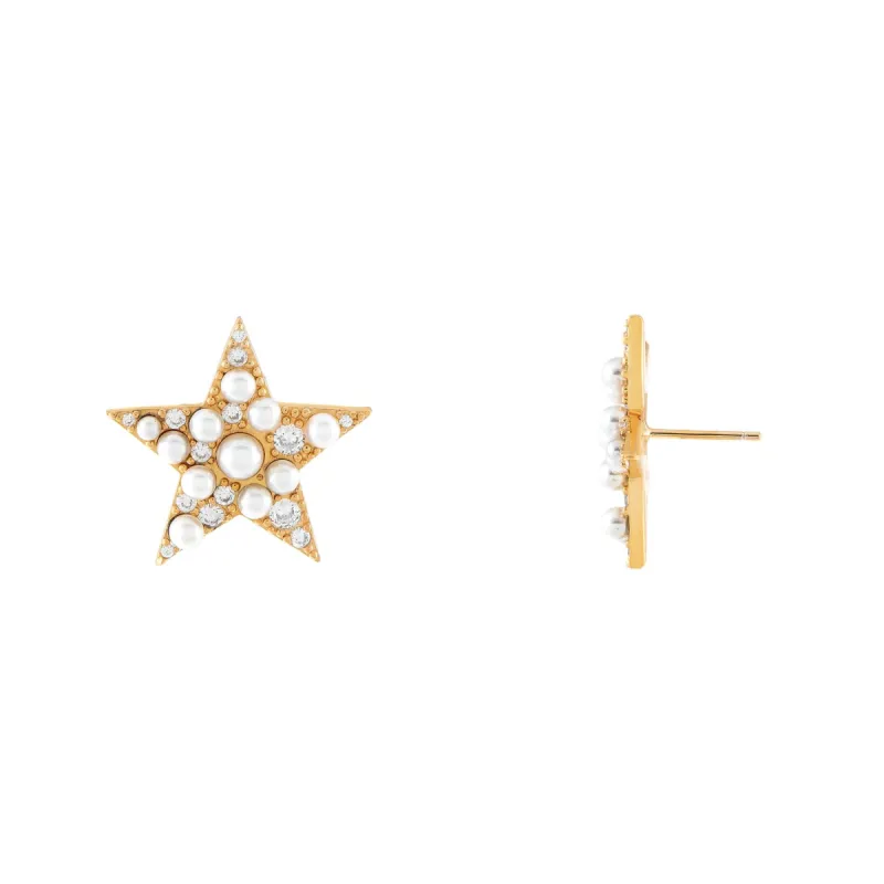 CZ Pearl Star Stud Earring sold by Adina Eden's