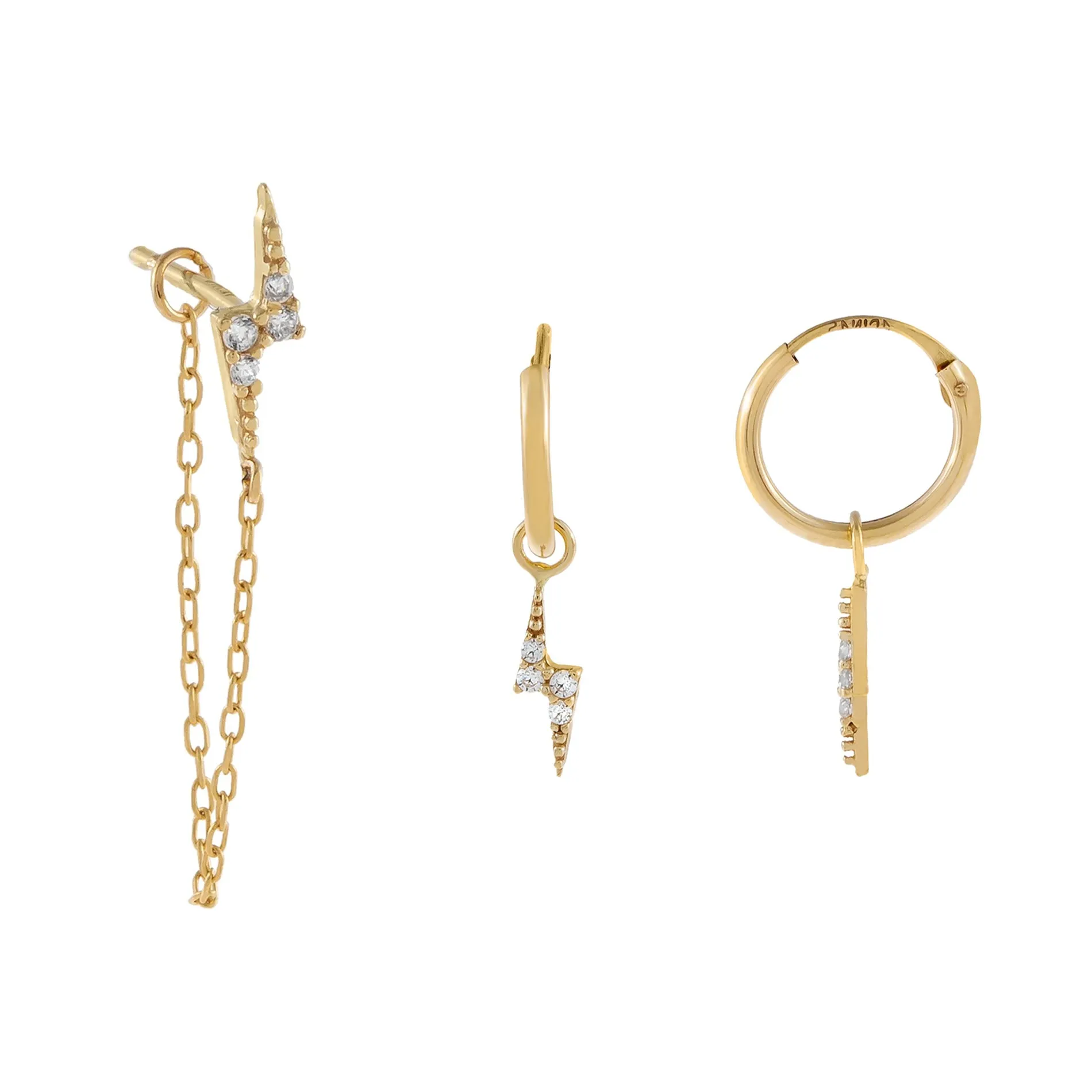 CZ Lightning Bolt Earring Combo Set 14K sold by Adina Eden's