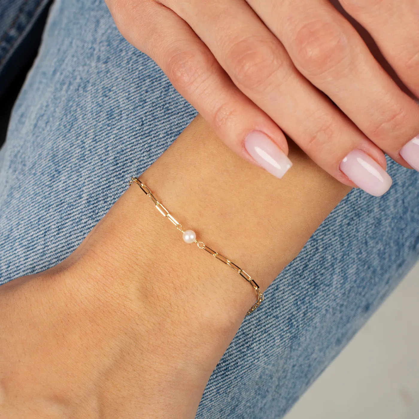 Pearl X Paperclip Bracelet 14K sold by Adina Eden's product image thumbnail 2