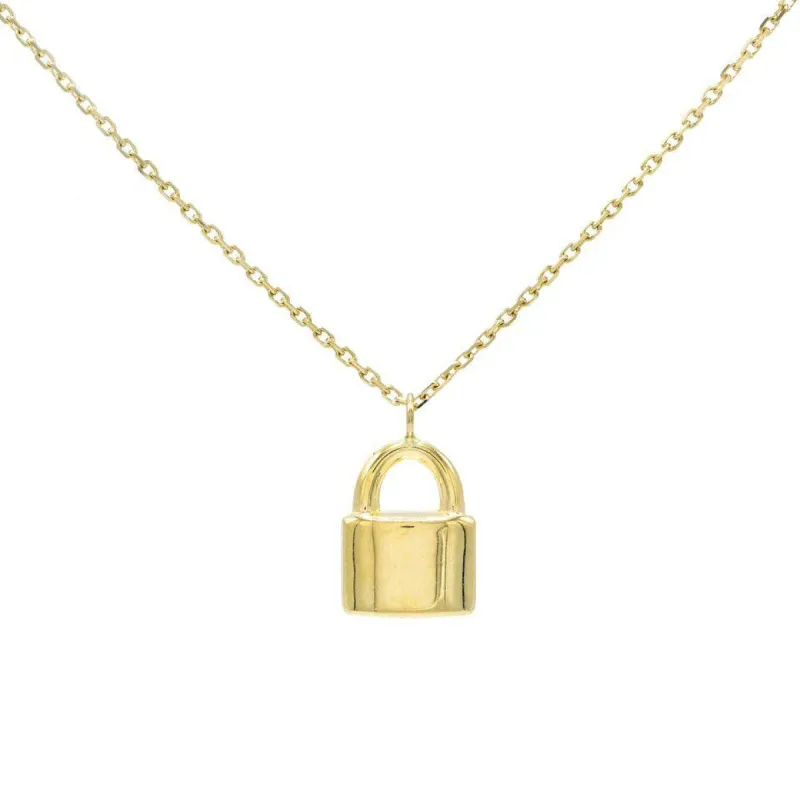 Engraved Lock Necklace 14K sold by Adina Eden's