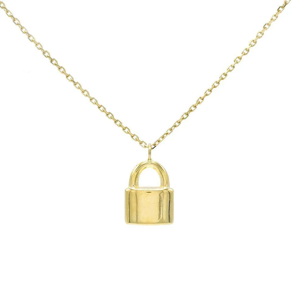 Engraved Lock Necklace 14K sold by Adina Eden's