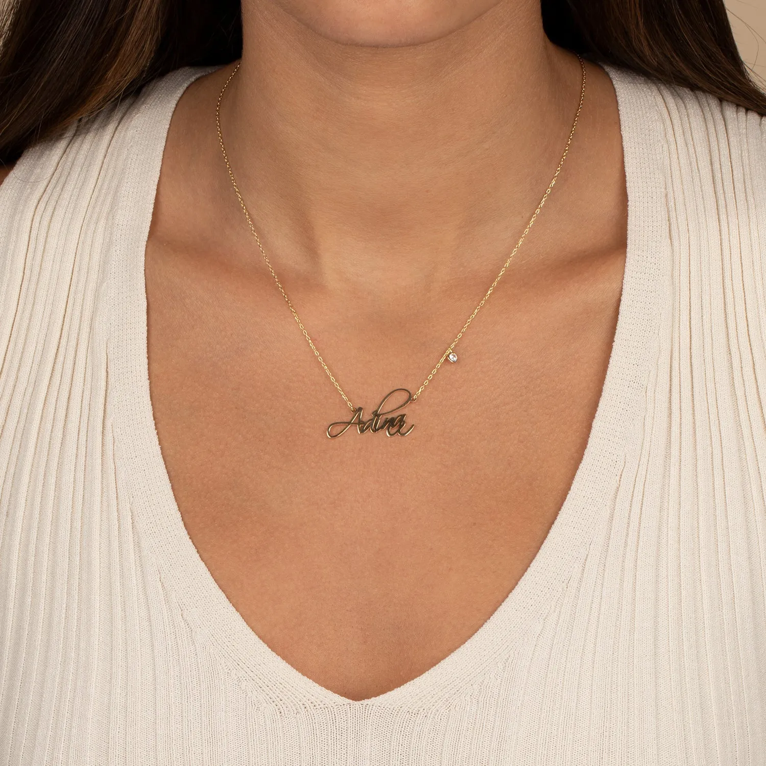 Solid Script Name X CZ Bezel Necklace sold by Adina Eden's product image thumbnail 2