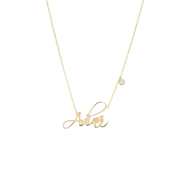Solid Script Name X CZ Bezel Necklace sold by Adina Eden's