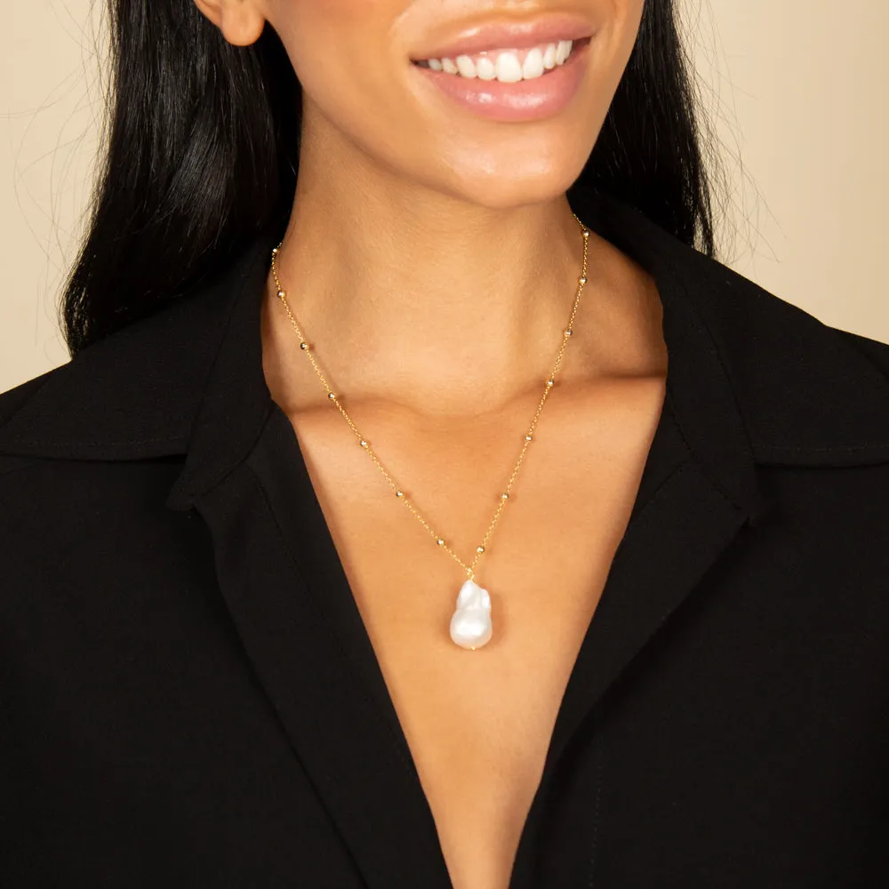 Baroque Pearl Ball Chain Necklace sold by Adina Eden's product image thumbnail 2