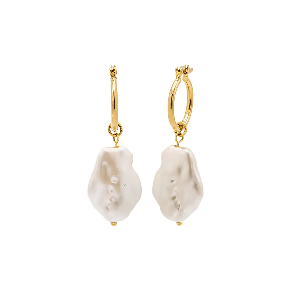 Baroque Pearl Dangle Drop Hoop Earring sold by Adina Eden's