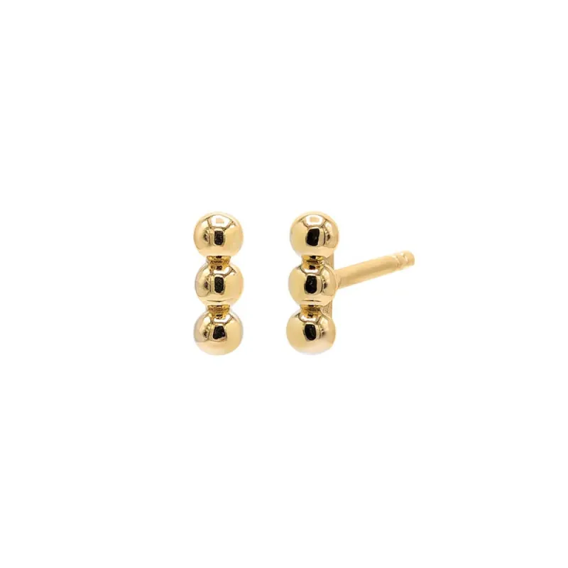 Petite Triple Bead Stud Earring 14K sold by Adina Eden's