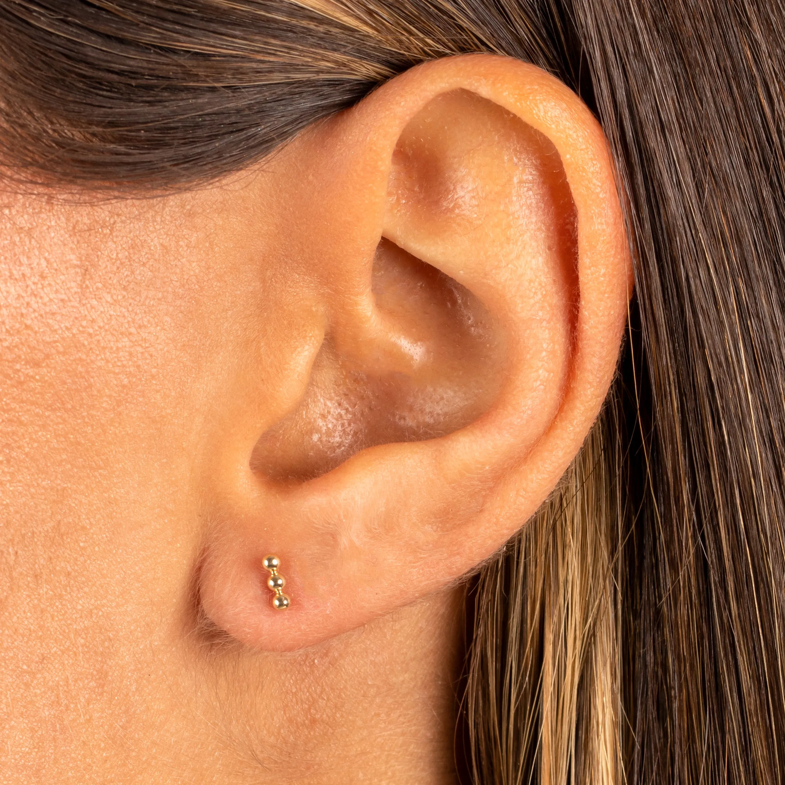 Petite Triple Bead Stud Earring 14K sold by Adina Eden's product image thumbnail 2