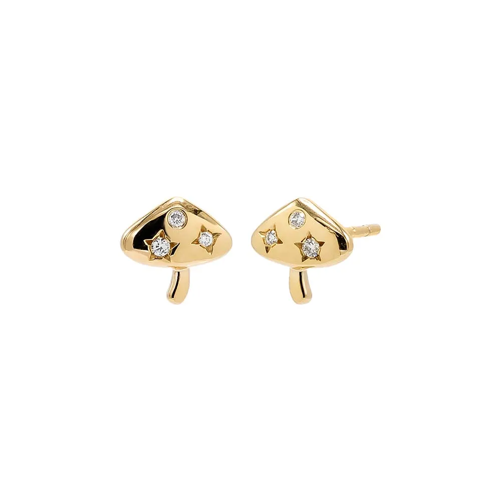 Diamond Mini Mushroom Stud Earring 14K sold by Adina Eden's