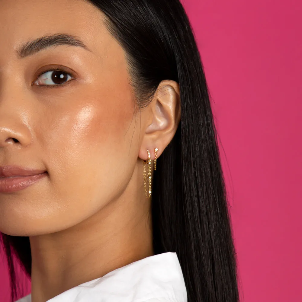 Pavé Bezel Chain Huggie Earring sold by Adina Eden's product image thumbnail 2