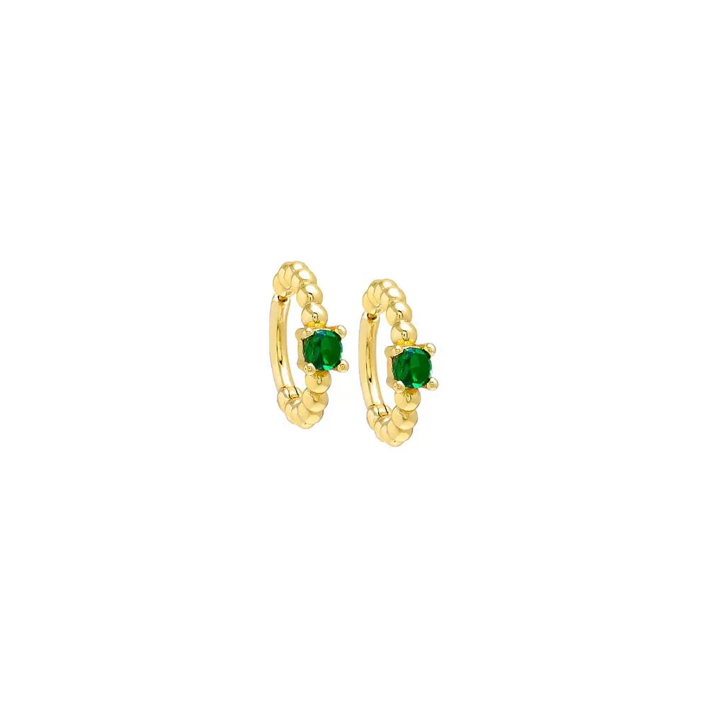 Colored Beaded Solitaire CZ Huggie Earring sold by Adina Eden's