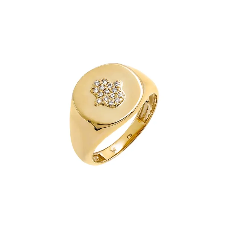 Diamond Pave Hamsa Signet Pinky Ring 14K sold by Adina Eden's