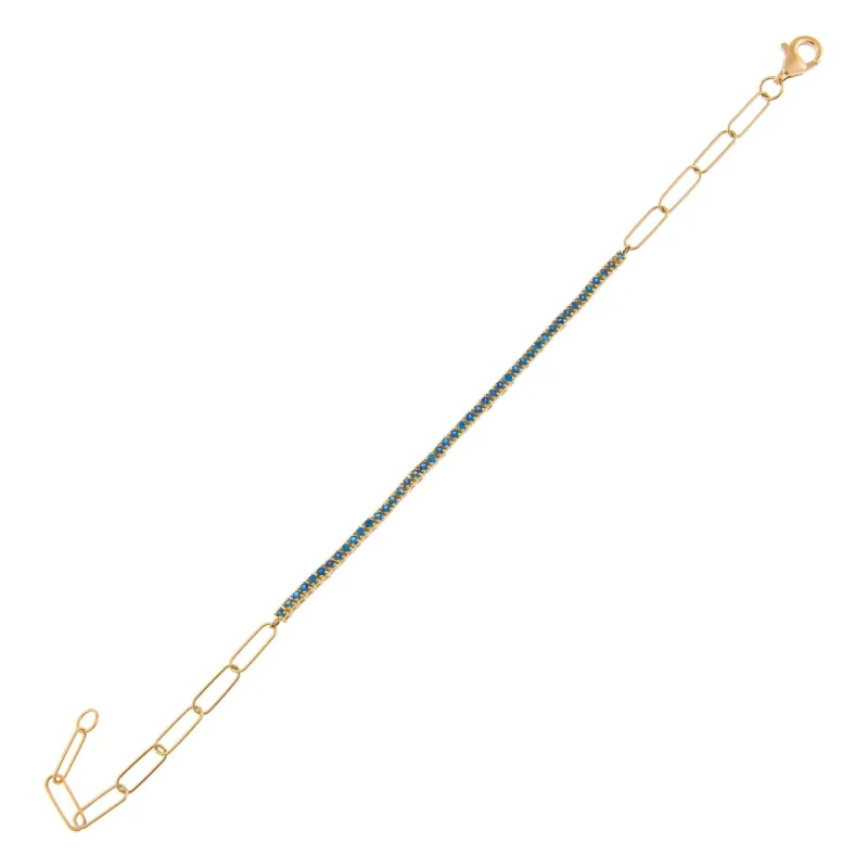 Thin Gemstone X Tennis Link Bracelet 14K sold by Adina Eden's