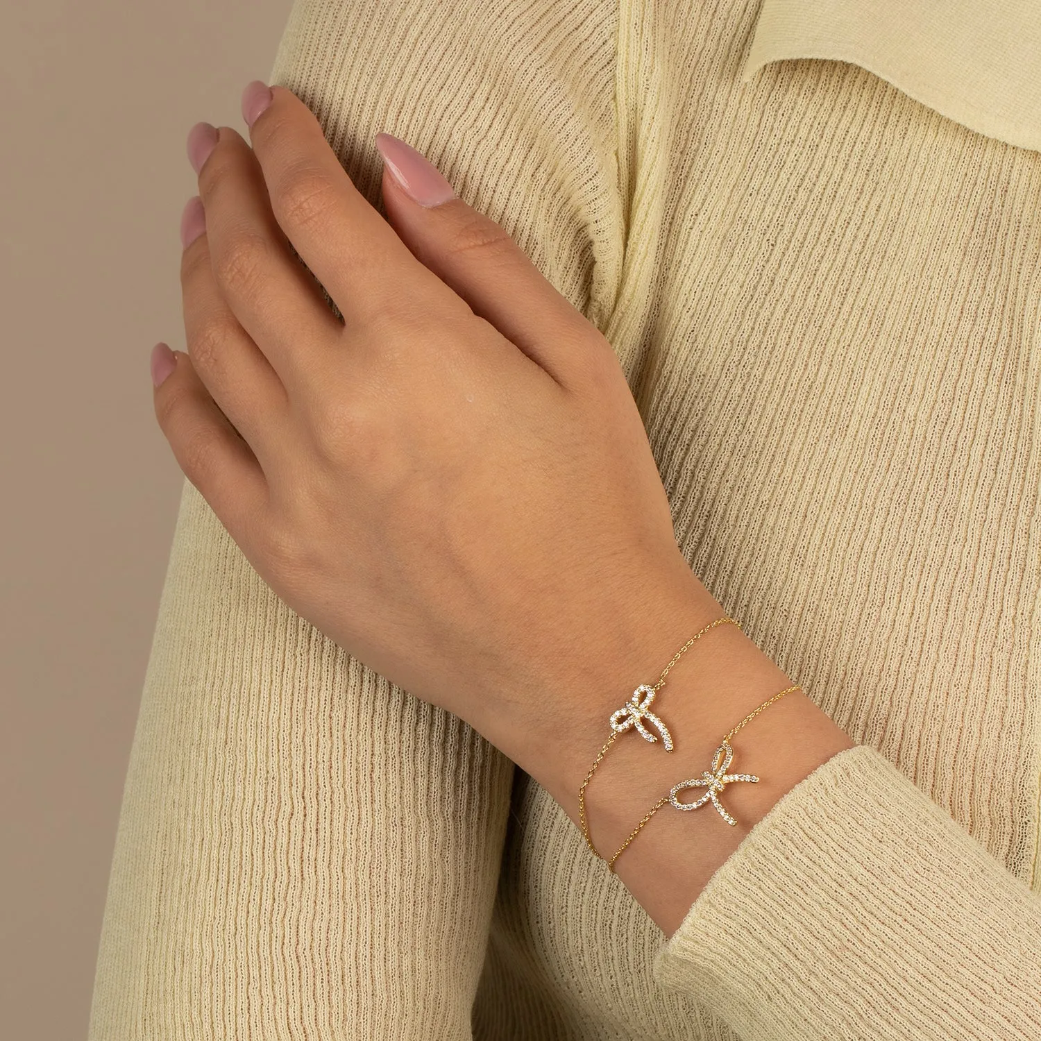 Petite Pave Bow Tie Pendant Bracelet sold by Adina Eden's product image thumbnail 2