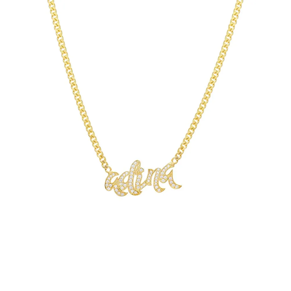Pavé Lowercase Chunky Nameplate Necklace sold by Adina Eden's