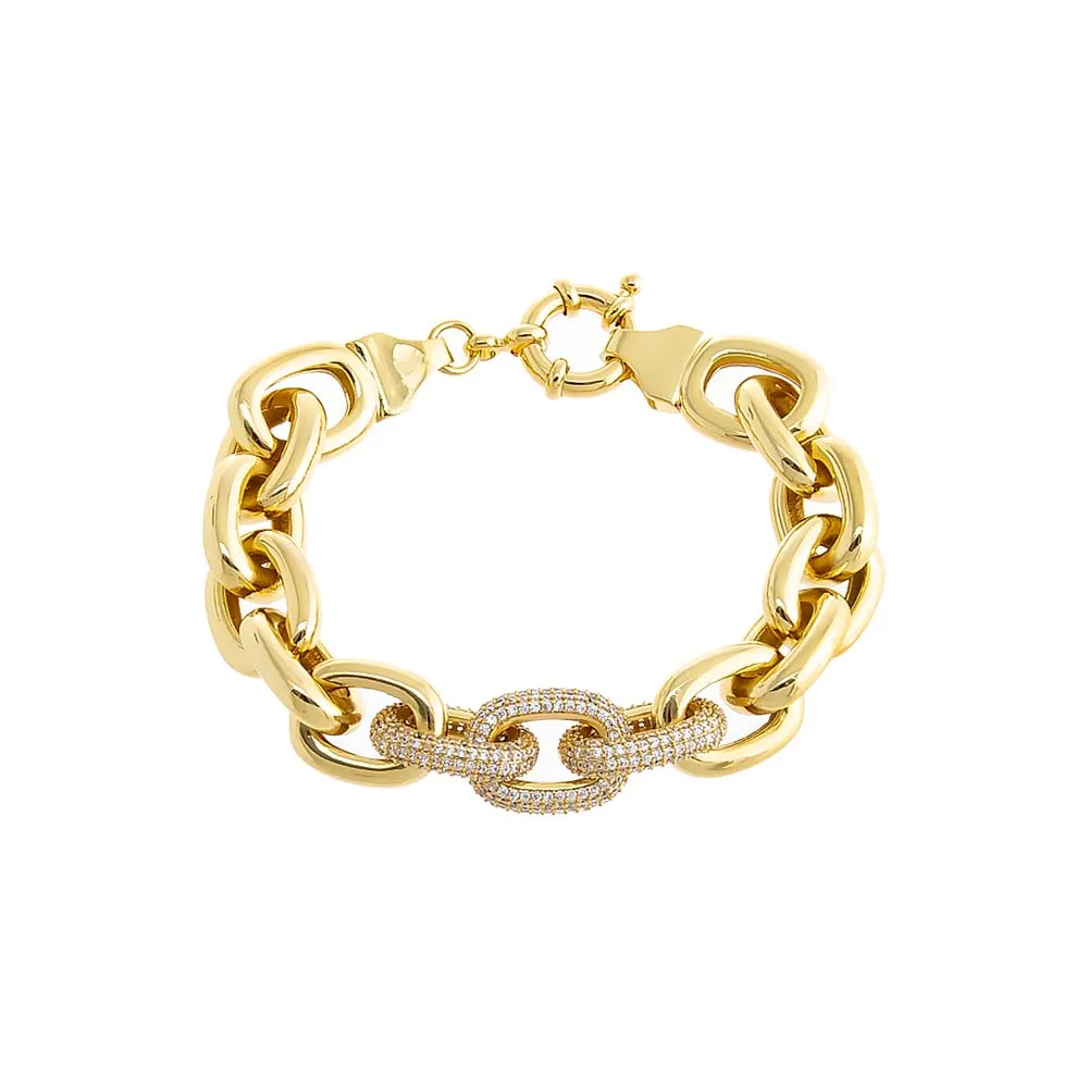 Solid/Pave Accented Oval Link Bracelet sold by Adina Eden's