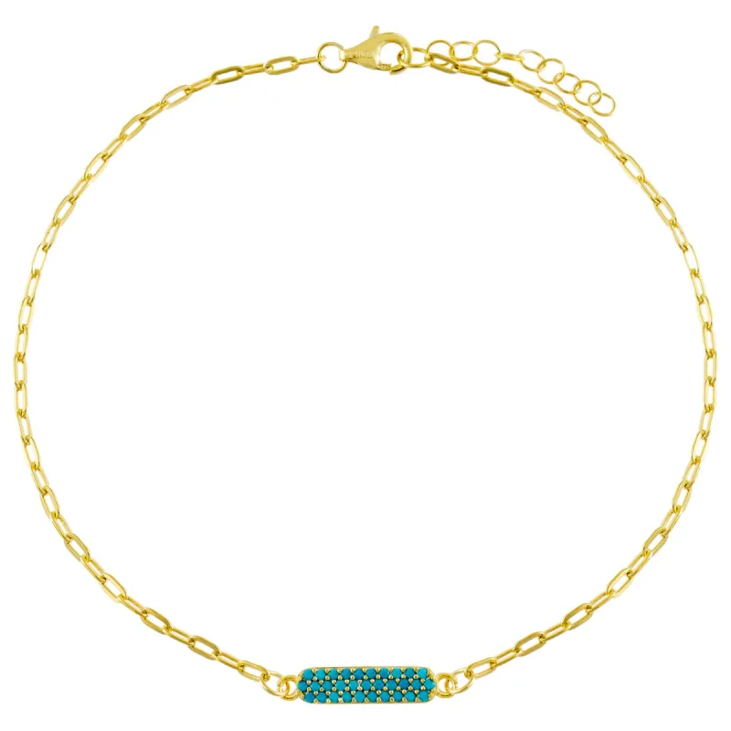 Pavé Turquoise Bar Link Anklet sold by Adina Eden's