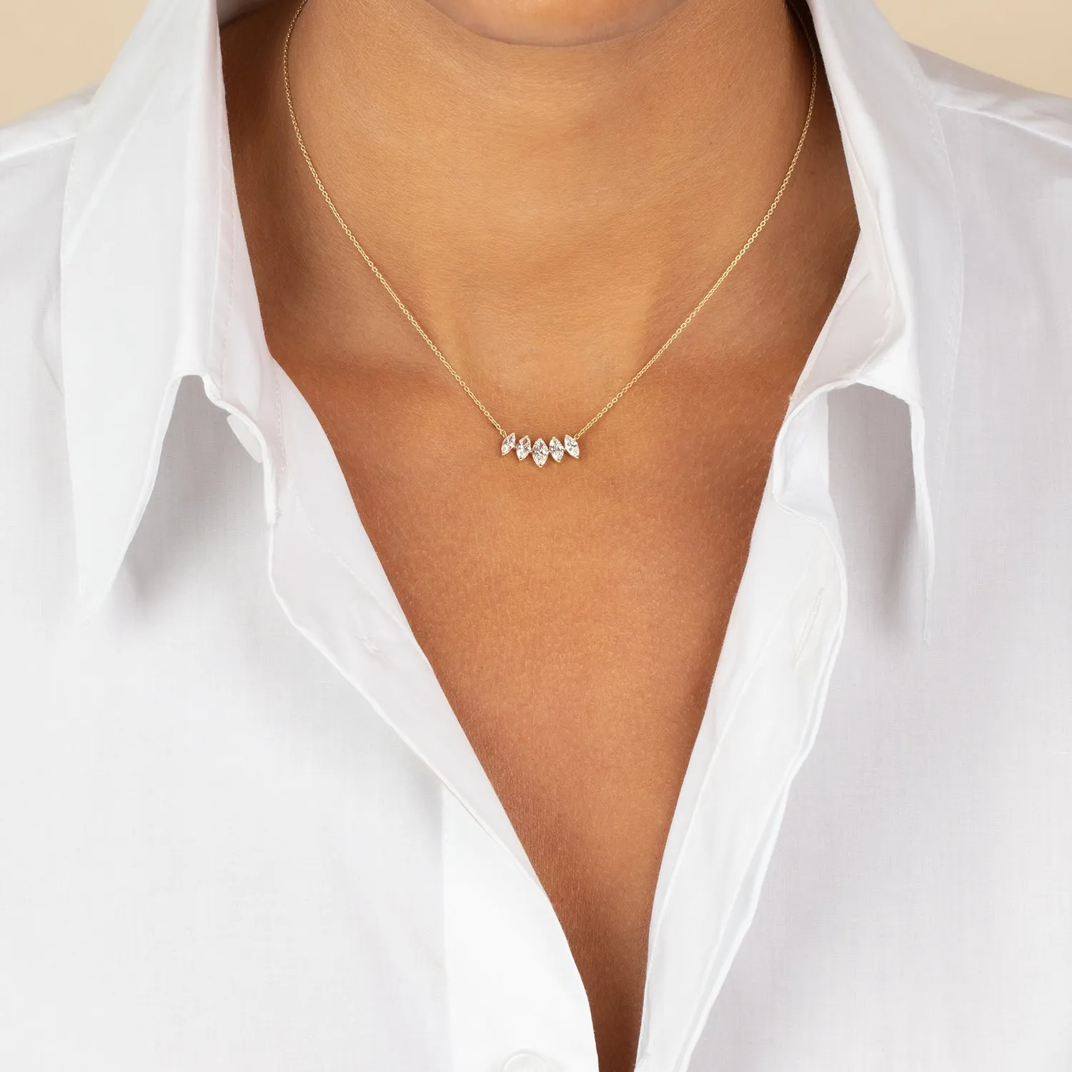 Lab Grown Diamond Marquise Cut Curved Bar Necklace 14K sold by Adina Eden's product image thumbnail 2