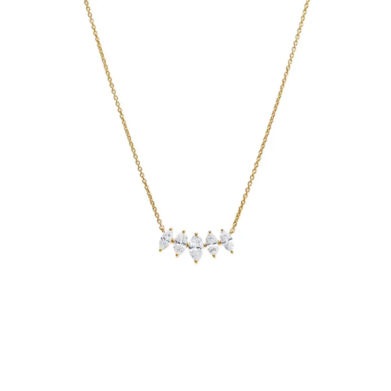 Lab Grown Diamond Marquise Cut Curved Bar Necklace 14K sold by Adina Eden's