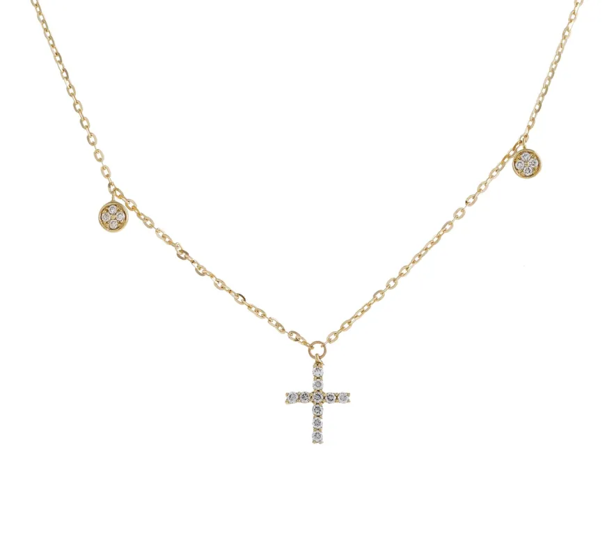 Diamond Dangling Cross Necklace 14K sold by Adina Eden's