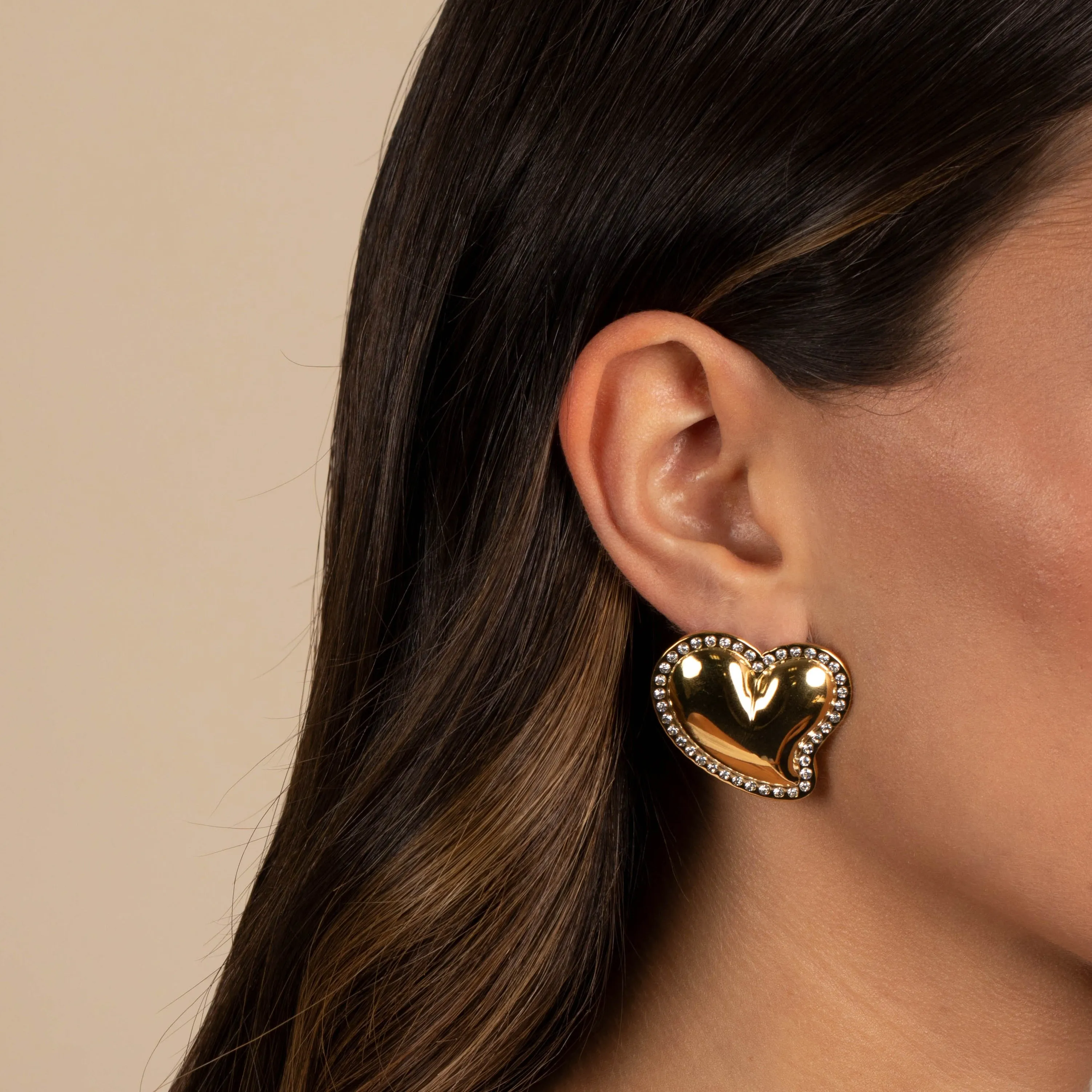 Pave Outlined Heart Stud Earring sold by Adina Eden's product image thumbnail 3