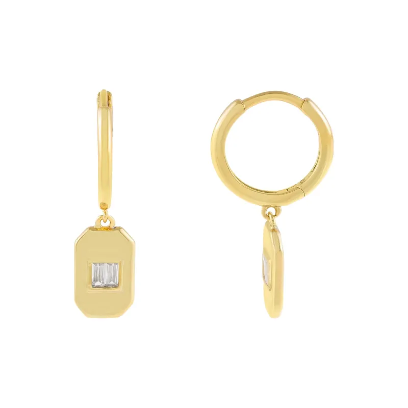 CZ Baguette Charm Huggie Earring sold by Adina Eden's