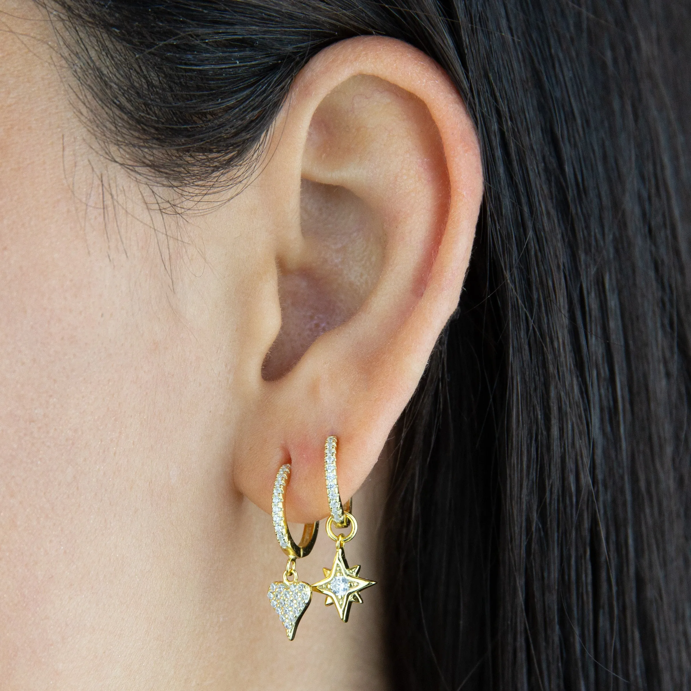 Pavé Heart Charm Huggie Earring sold by Adina Eden's product image thumbnail 2