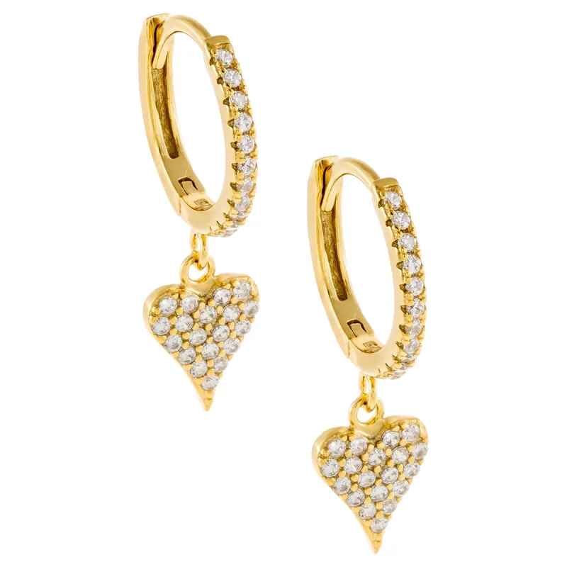 Pavé Heart Charm Huggie Earring sold by Adina Eden's