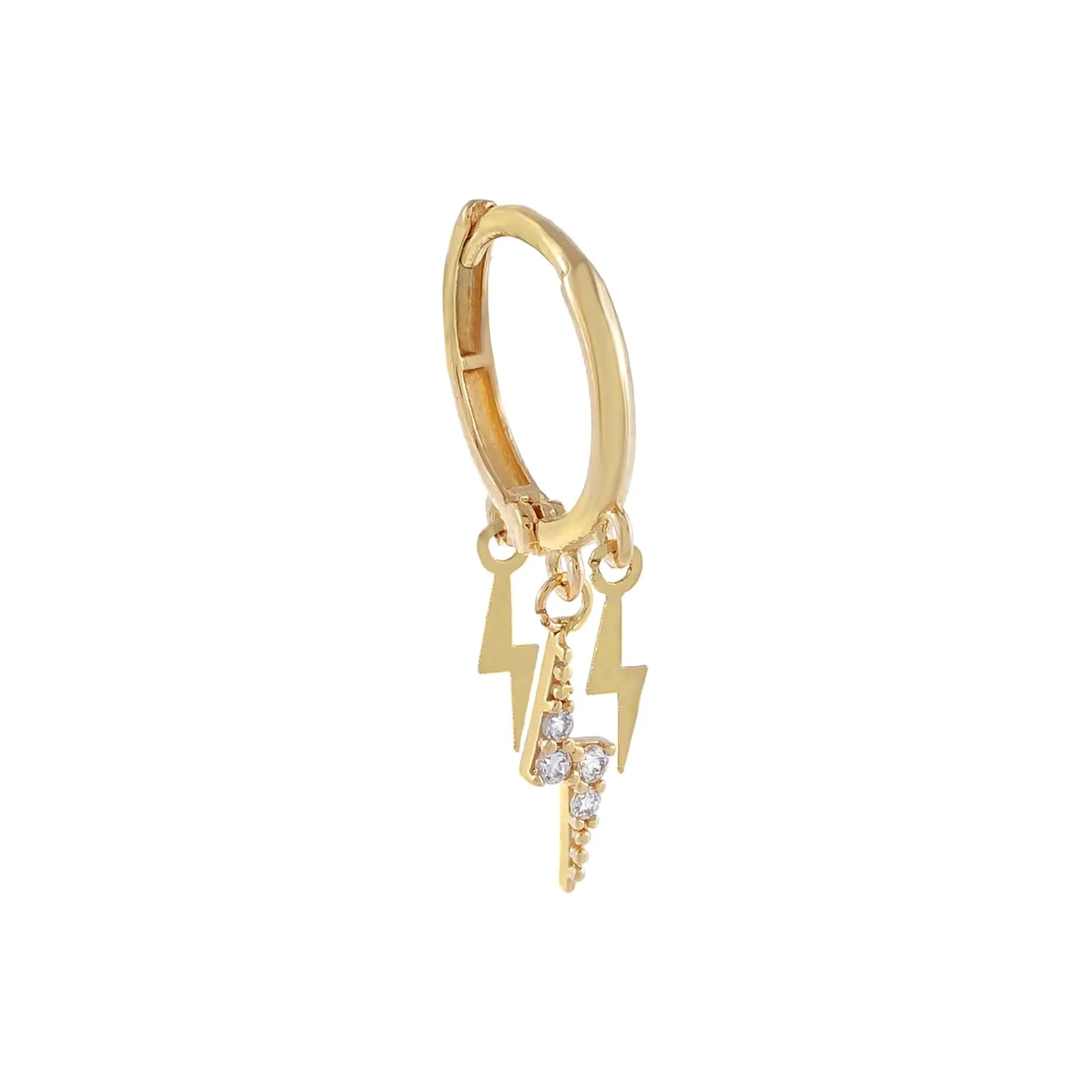 CZ X Solid Lightning Bolt Hoop Earring 14K sold by Adina Eden's