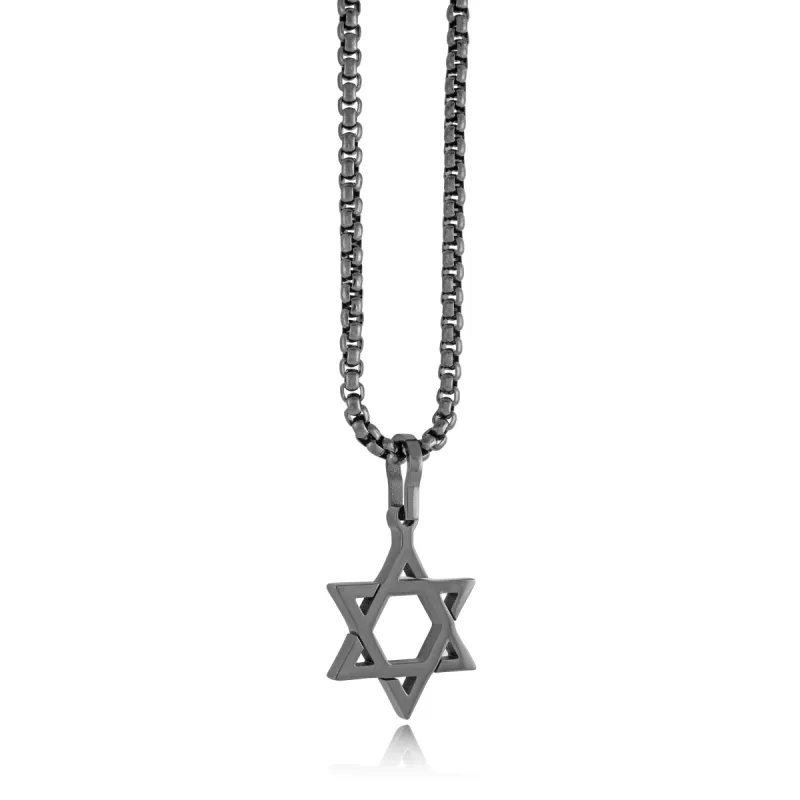 Gun Matte Steel Star David Pendant Necklace sold by Adina Eden's