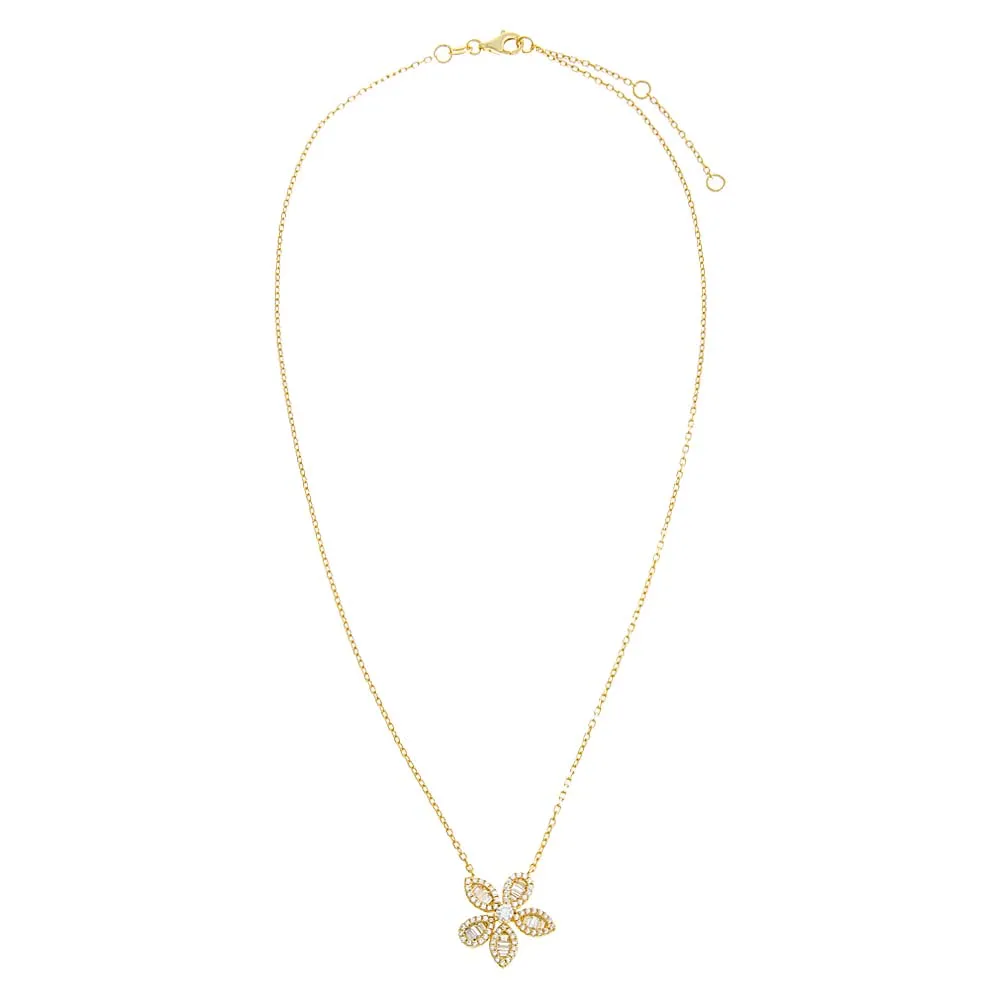 Pave X Baguette Fancy Flower Pendant Necklace sold by Adina Eden's product image thumbnail 4