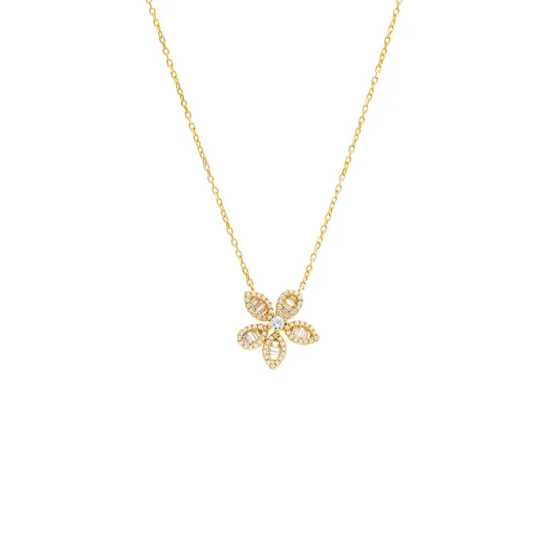 Pave X Baguette Fancy Flower Pendant Necklace sold by Adina Eden's