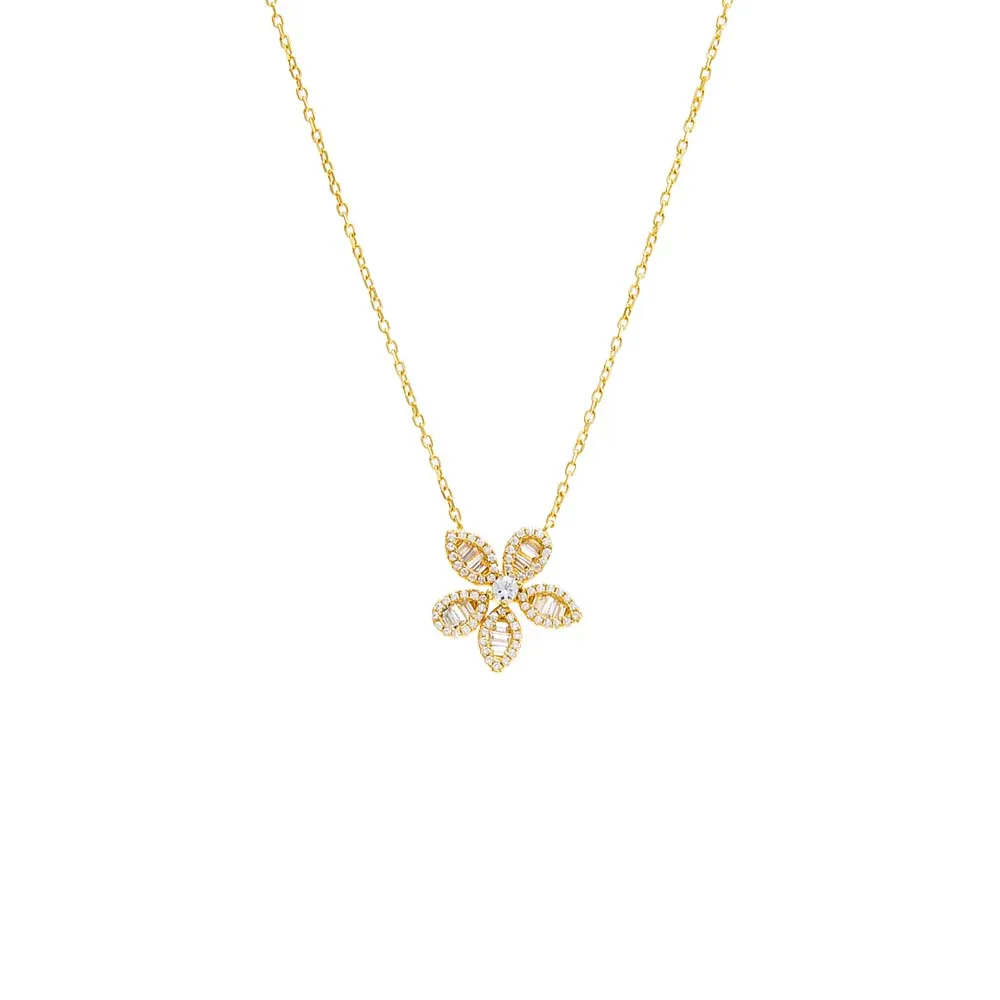 Pave X Baguette Fancy Flower Pendant Necklace sold by Adina Eden's