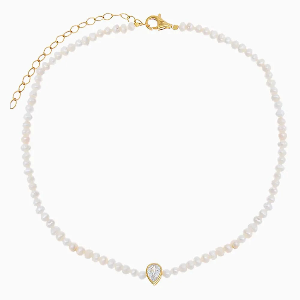 CZ Teardrop Bezel Pearl Choker sold by Adina Eden's product image thumbnail 4